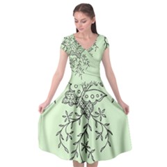 Illustration Of Butterflies And Flowers Ornament On Green Background Cap Sleeve Wrap Front Dress