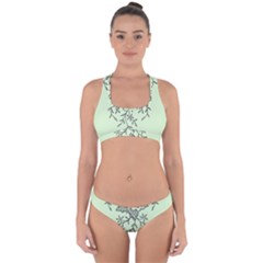 Illustration Of Butterflies And Flowers Ornament On Green Background Cross Back Hipster Bikini Set