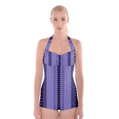 Zig Zag Repeat Pattern Boyleg Halter Swimsuit  by BangZart