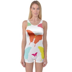 Beautiful Colorful Polka Dot Butterflies Clipart One Piece Boyleg Swimsuit by BangZart