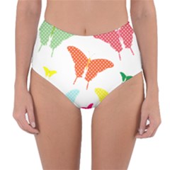 Beautiful Colorful Polka Dot Butterflies Clipart Reversible High-waist Bikini Bottoms