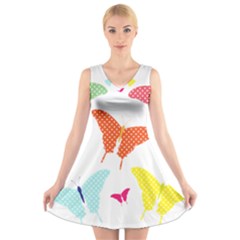 Beautiful Colorful Polka Dot Butterflies Clipart V-neck Sleeveless Skater Dress by BangZart