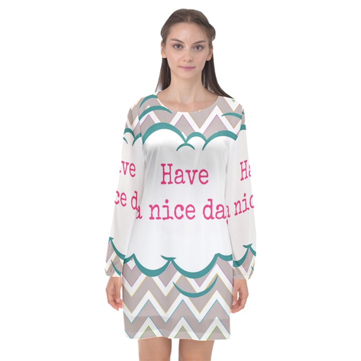 Have A Nice Day Long Sleeve Chiffon Shift Dress 