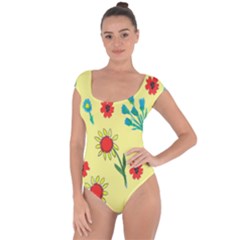 Flowers Fabric Design Short Sleeve Leotard 