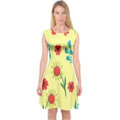 Flowers Fabric Design Capsleeve Midi Dress by BangZart