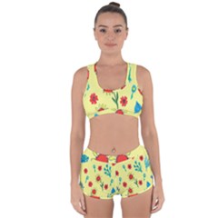 Flowers Fabric Design Racerback Boyleg Bikini Set