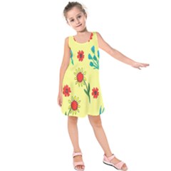 Flowers Fabric Design Kids  Sleeveless Dress by BangZart