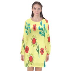 Flowers Fabric Design Long Sleeve Chiffon Shift Dress  by BangZart