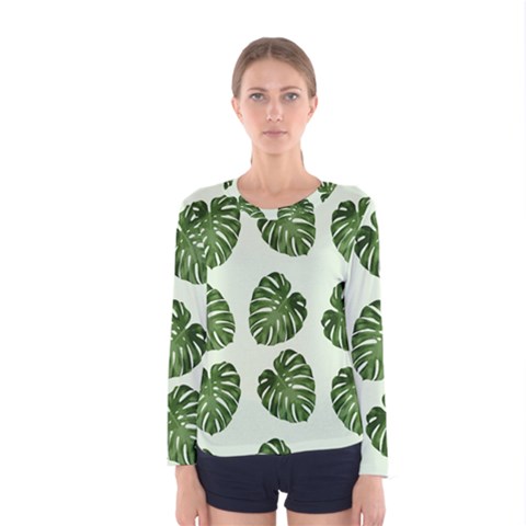 Leaf Pattern Seamless Background Women s Long Sleeve Tee by BangZart