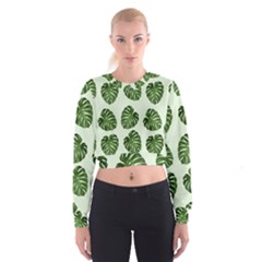 Leaf Pattern Seamless Background Cropped Sweatshirt by BangZart