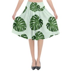 Leaf Pattern Seamless Background Flared Midi Skirt