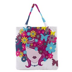 Beautiful Gothic Woman With Flowers And Butterflies Hair Clipart Grocery Tote Bag by BangZart