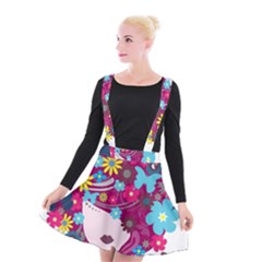 Beautiful Gothic Woman With Flowers And Butterflies Hair Clipart Suspender Skater Skirt