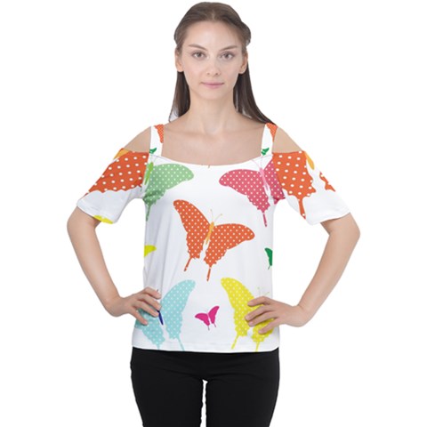 Beautiful Colorful Polka Dot Butterflies Clipart Women s Cutout Shoulder Tee by BangZart