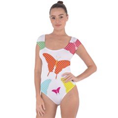 Beautiful Colorful Polka Dot Butterflies Clipart Short Sleeve Leotard  by BangZart