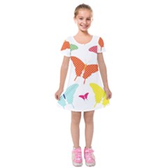 Beautiful Colorful Polka Dot Butterflies Clipart Kids  Short Sleeve Velvet Dress by BangZart