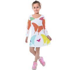 Beautiful Colorful Polka Dot Butterflies Clipart Kids  Long Sleeve Velvet Dress by BangZart