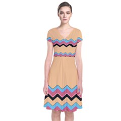 Chevrons Patterns Colorful Stripes Short Sleeve Front Wrap Dress by BangZart