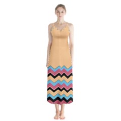 Chevrons Patterns Colorful Stripes Button Up Chiffon Maxi Dress