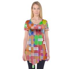 Abstract Polka Dot Pattern Short Sleeve Tunic 