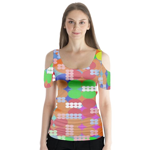 Abstract Polka Dot Pattern Butterfly Sleeve Cutout Tee  by BangZart