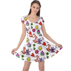 Cute Doodle Wallpaper Pattern Cap Sleeve Dresses by BangZart