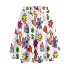 Cute Doodle Wallpaper Pattern High Waist Skirt by BangZart