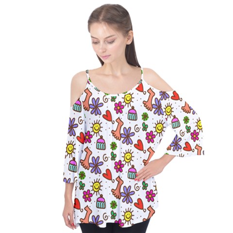 Cute Doodle Wallpaper Pattern Flutter Tees by BangZart