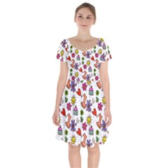 Cute Doodle Wallpaper Pattern Short Sleeve Bardot Dress by BangZart