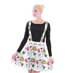 Handmade Pattern With Crazy Flowers Suspender Skater Skirt