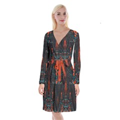 Doodle Art Pattern Background Long Sleeve Velvet Front Wrap Dress