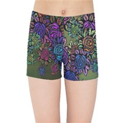 Grunge Rose Background Pattern Kids Sports Shorts