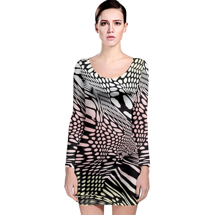 Abstract Fauna Pattern When Zebra And Giraffe Melt Together Long Sleeve Bodycon Dress