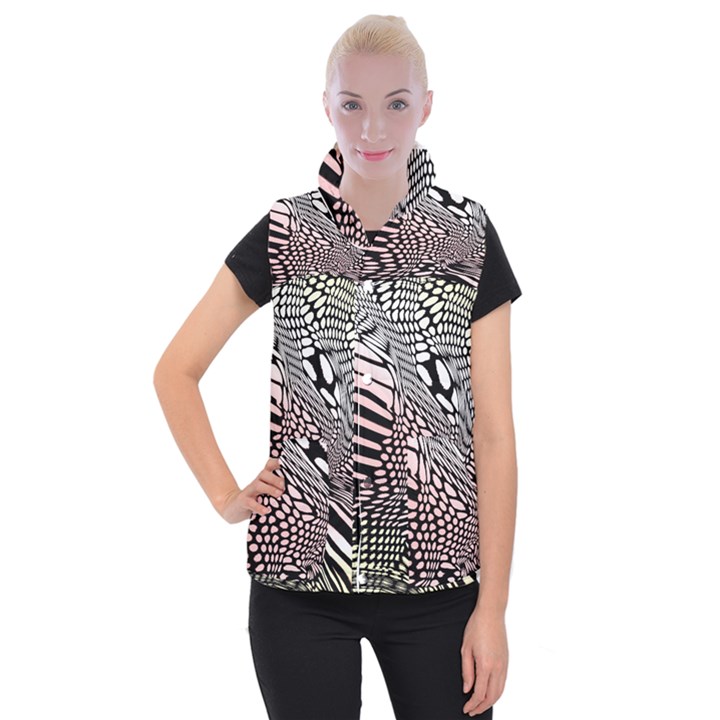 Abstract Fauna Pattern When Zebra And Giraffe Melt Together Women s Button Up Puffer Vest