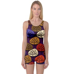 Colorful Trees Background Pattern One Piece Boyleg Swimsuit by BangZart