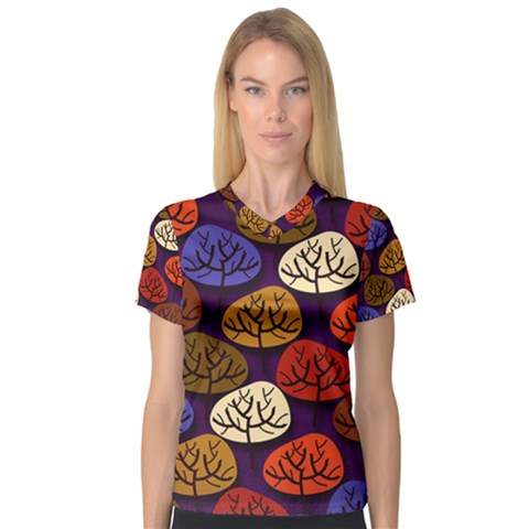 Colorful Trees Background Pattern Women s V-neck Sport Mesh Tee by BangZart