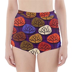 Colorful Trees Background Pattern High-waisted Bikini Bottoms by BangZart