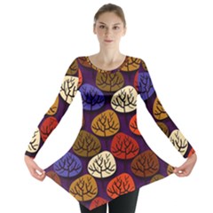 Colorful Trees Background Pattern Long Sleeve Tunic 