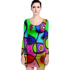 Digitally Painted Colourful Abstract Whimsical Shape Pattern Long Sleeve Bodycon Dress by BangZart