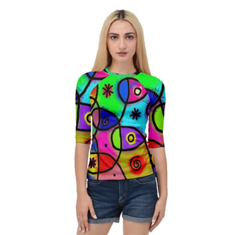 Digitally Painted Colourful Abstract Whimsical Shape Pattern Quarter Sleeve Tee by BangZart