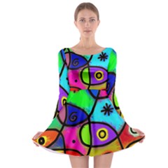 Digitally Painted Colourful Abstract Whimsical Shape Pattern Long Sleeve Skater Dress by BangZart