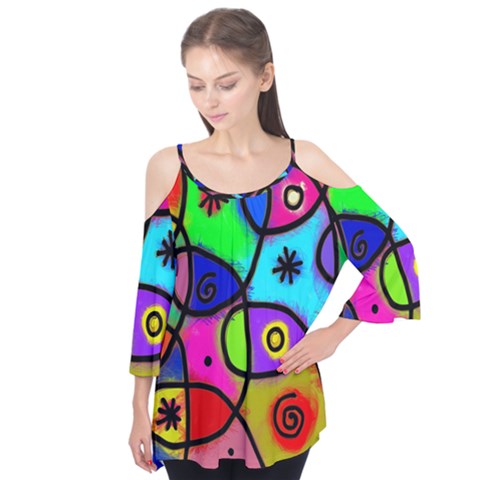 Digitally Painted Colourful Abstract Whimsical Shape Pattern Flutter Tees by BangZart