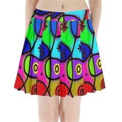 Digitally Painted Colourful Abstract Whimsical Shape Pattern Pleated Mini Skirt by BangZart