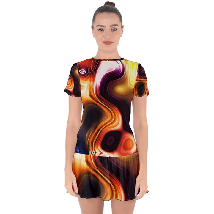 Colourful Abstract Background Design Drop Hem Mini Chiffon Dress