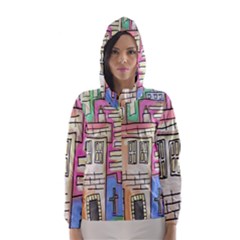 A Village Drawn In A Doodle Style Hooded Wind Breaker (women) by BangZart