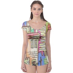 A Village Drawn In A Doodle Style Boyleg Leotard  by BangZart