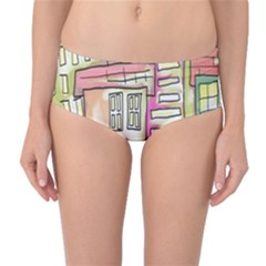 A Village Drawn In A Doodle Style Mid-waist Bikini Bottoms by BangZart