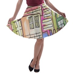 A Village Drawn In A Doodle Style A-line Skater Skirt by BangZart