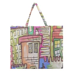 A Village Drawn In A Doodle Style Zipper Large Tote Bag by BangZart