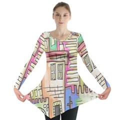 A Village Drawn In A Doodle Style Long Sleeve Tunic  by BangZart